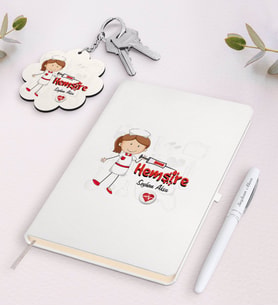 BK Gift Kişiye Özel Hemşire Beyaz Defter Kalem ve Anahtarlık Hediye Seti-5 (Model 1)