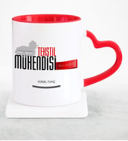 BK Gift Kişiye Özel Mesleki Tekstil Mühendisi Kırmızı Kalpli Kupa Bardak  3