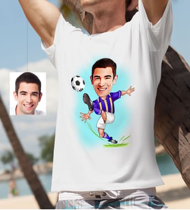 BK Gift Kişiye Özel Bay Sarı Lacivert Futbolcu Karikatür Beyaz Tişört  1