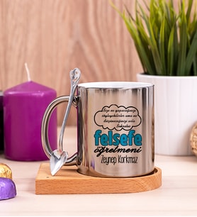 Felsefe Öğretmeni Ahşap Altlıklı Silver Kupa Bardak