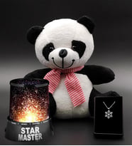 Tatlı Peluş Panda & Star Master Gece Lambası & Kar Tanesi Kolye Hediye Seti (Model 1)