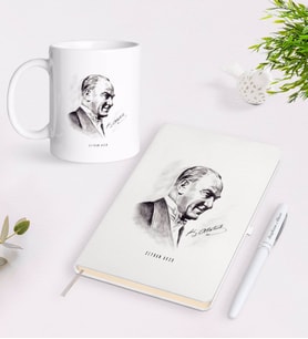 BK Gift Kişiye Özel Atatürk Temalı Beyaz Defter Kalem Kupa Seti-10 (Model 1)