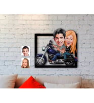 BK Gift Kişiye Özel Motorcu Sevgililer Karikatürlü 3D Ahşap Tablo-1