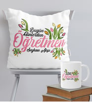 BK Gift Kişiye Özel Bugün Günlerden Öğretmen Temalı Yastık Kupa Seti - 1
