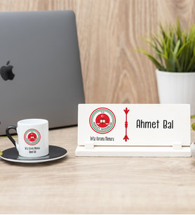 İnfaz Koruma Memuru Siyah Türk Kahvesi Fincanı Ve Masa İsimliği Hediye Seti