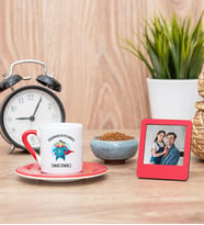 Süper Baba Kırmızı Kahve Fincanı ve Kırmızı Mini Fotoğraf Çerçevesi