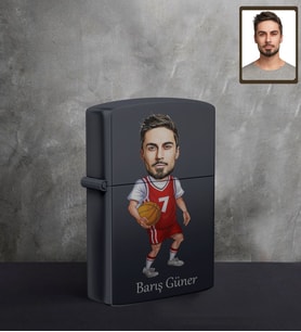 Kişiye Özel Basketbolcu Karikatürlü UV Baskılı Siyah Benzinli Çakmak Bay-2