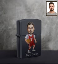 Kişiye Özel Basketbolcu Karikatürlü UV Baskılı Siyah Benzinli Çakmak Bay-2