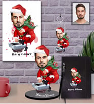 Kişiye Özel Yılbaşı Erkek Karikatürlü 5 li Hediye Seti Model-2