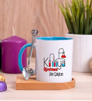Kimya Öğretmeni Ahşap Altlıklı Mavi Kupa Bardak