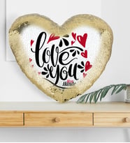 BK Gift Kişiye Özel Seni Seviyorum Altın Yaldız Sihirli Kalp Yastık  4