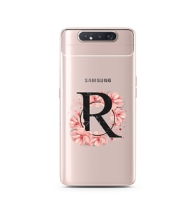 Pembe Çiçekli Harf Tasarım Süper Şeffaf Silikon Telefon Kılıfı Samsung A80 R-Har