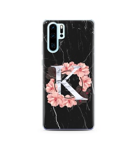 Mermer Çiçekli Harf Tasarım Süper Şeffaf Silikon Telefon Kılıfı Huawei P30 Pro K