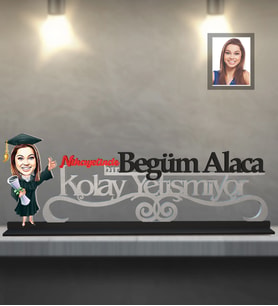 Kişiye Özel Mezuniyet Karikatürlü Kolay Yetişmiyor Ahşap Biblo Bayan-1