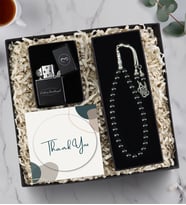 Hediye Kutusunda Kişiye Özel Zippo Tarzı Benzinli Çakmak & Siyah Tesbih Hediye Seti
