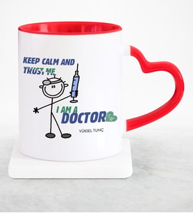 BK Gift Kişiye Özel Mesleki Doktor Kırmızı Kalpli Kupa Bardak  3