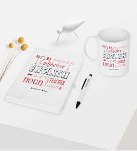 BK Gift Kişiye Özel İngilizce Öğretmeni Temalı Beyaz Defter Kalem Kupa Seti - 6