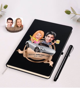 BK Gift Kişiye Özel Yılın En Mükemmel Çifti Karikatürlü Siyah Defter ve Kalem Hediye Seti-53