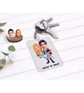 BK Gift Kişiye Özel Sevgililer Günü Evleniyoruz Karikatürlü Şeffaf Pleksi Anahtarlık-4 (Beyaz)