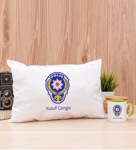 Polis Logolu Dikdörtgen Yastık ve Yeşil Kupa Bardak
