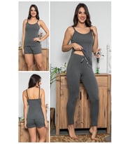 MyBen Kadın Antrasit Renkli Şortlu ve Taytlı Pijama Takımı 3'lü Set 75010