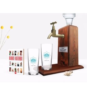 BK Gift Kişiye Özel Renkli Baskılı Aksaray Tasarımlı Turistik İkili Rakı Bardağı Ahşap Rakı Standı ve Cep Kitabı Hediye Seti-1 (Model 1)