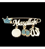 Sahi Aksesuar 14 Ayar Altın Kaplama Maşallah Yazılı Bebek Yaka İğnesi BKI038 (Sarı)