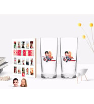 BK Gift Kişiye Özel Renkli Baskılı Sevgililer Karikatürlü İkili Rakı Bardağı ve Rakı Cep Kitabı Hediye Seti-11 (Model 1)