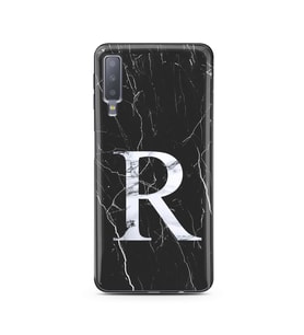 Samsung A7 (2018) Siyah Mermer Harf Tasarımlı Telefon Kılıfı R-Harfi 