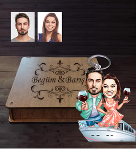 Kişiye Özel Sevgili Karikatürlü Ahşap Anahtarlık Kutulu  Model 20