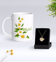 BK Gift Kişiye Özel Papatya Temalı Kupa Ve Papatya Kolye Hediye Seti-8 (Model 1)