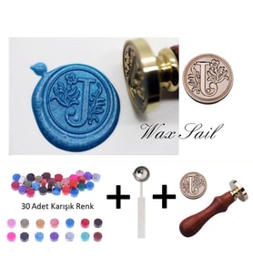Retro Mektup Mühürü Damga J Harfi + 30 Adet Mühür Mumu + Eritme Kaşığı
