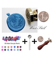 Retro Mektup Mühürü Damga J Harfi + 30 Adet Mühür Mumu + Eritme Kaşığı