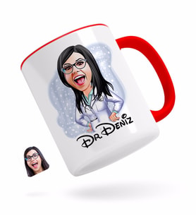 BK Gift Kişiye Özel Kadın Doktor Karikatürlü Kırmızı Kupa Bardak-1