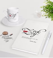 BK Gift Kişiye Özel Mânâ Zeyrek Beyaz Defter Kalem Türk Kahvesi Fincanı Seti-1 (Model 1)