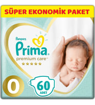 Prima Premium Care Bebek Bezi Beden:0 (1.5-2.5Kg) Prematüre 60 Adet Süper Ekonomik Pk