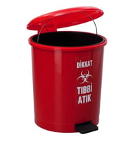 Safell Tıbbi Atık Çöp Kovası Pedallı 25 Litre - Kırmızı Tıbbi Atık Kovası Çift Kovalı - Isıya Dayanıklı