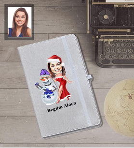 Kişiye Özel Yılbaşı Bayan Karikatürlü Gri Defter Model-2