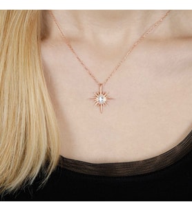 Afrodit Silver Roze Rengi Kutup Yıldızı Gümüş Kolye