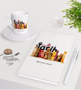 BK Gift Kişiye Özel Tarih Öğretmeni Beyaz Defter Kalem Türk Kahvesi Fincanı Seti-2 (Model 1)