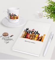 BK Gift Kişiye Özel Tarih Öğretmeni Beyaz Defter Kalem Türk Kahvesi Fincanı Seti-2 (Model 1)