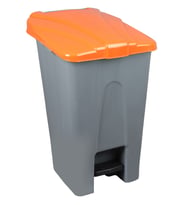Safell Plastik Köşeli Pedallı Çöp Kovası 70 Lt - Tekerlekli - Pedallı Çöp Konteyneri - Gri Turuncu
