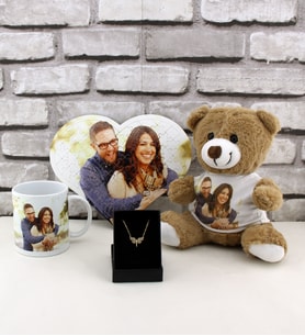 Kişiye Özel Peluş Ayıcık Melek Kolye Kalp Puzzle Baskılı Kupa