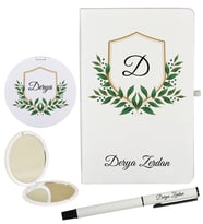 Kişiye Özel Hazırlanmış Hediye Beyaz Defter Roller Kalem ve Ayna Seti