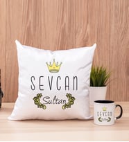Evimizin SultanI Kare Yastık ve Siyah Kupa Bardak