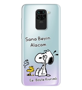 Snoopy Tasarımlı Süper Şeffaf Silikon Telefon Kılıfı Xiomai Redmi Note 9