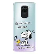 Snoopy Tasarımlı Süper Şeffaf Silikon Telefon Kılıfı Xiomai Redmi Note 9