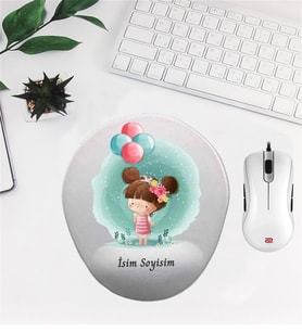 Kişiye Özel Bilek Destekli Mouse Pad Balon Tutan Kız Desenli