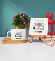 Kimya Mühendisi Ahşap Altlıklı Fincan ve Dekoratif Taş Baskı Seti