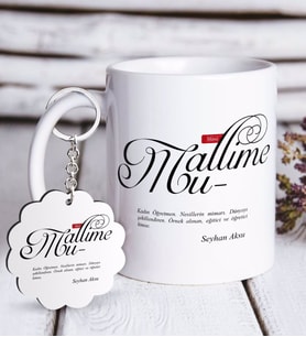 BK Gift Kişiye Özel Mânâ Muallime Beyaz Kupa ve Anahtarlık Hediye Seti (Model 1)
